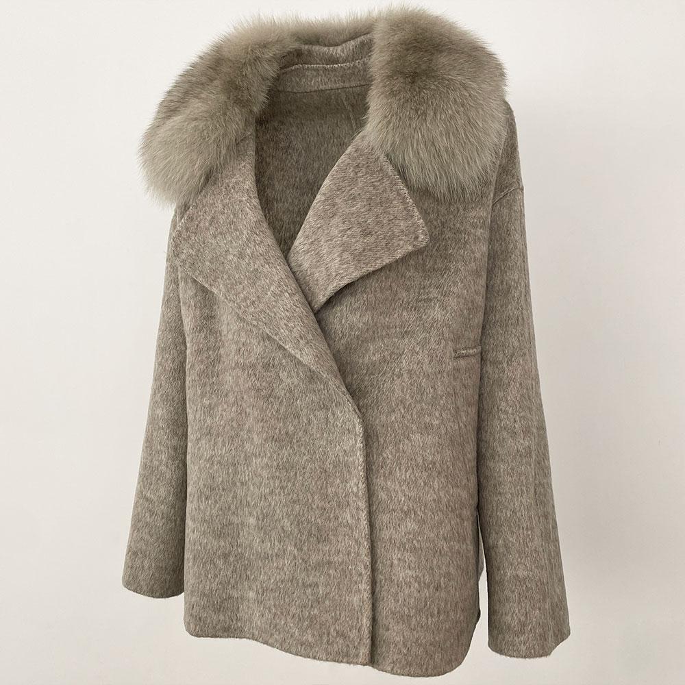 OFTBUY Winter Women Coat Real Fox Fur Double-faced Woolen Mid-length Thick Warm Turn-down Collar Jacket Casual Office Lady Daily Overwears