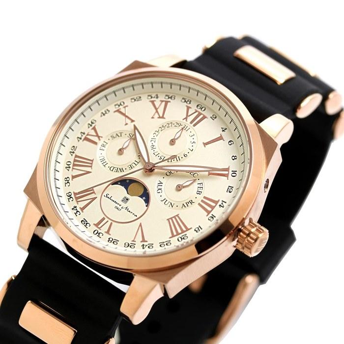 Salvatore Marra Watch Moon Phase Multi-Calendar 50m Waterproof Business Formal Men's Rubber Strap Limited Model White Pink Gold