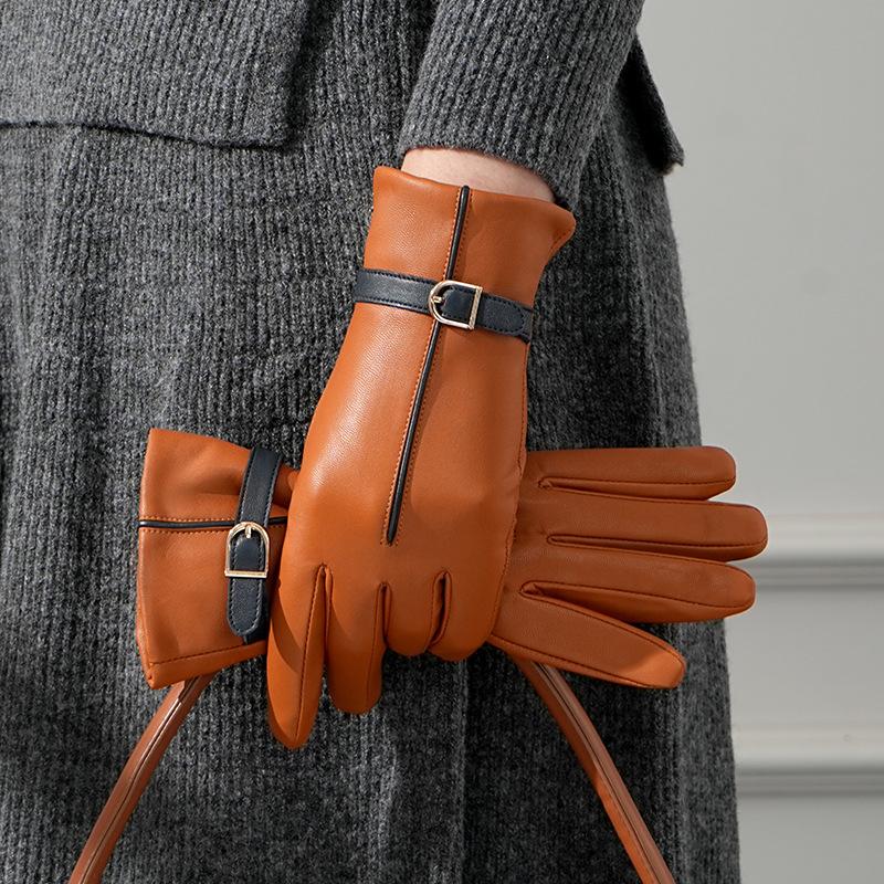 Женские зимние перчатки из натуральной овечьей кожи с утолщенным бархатом M