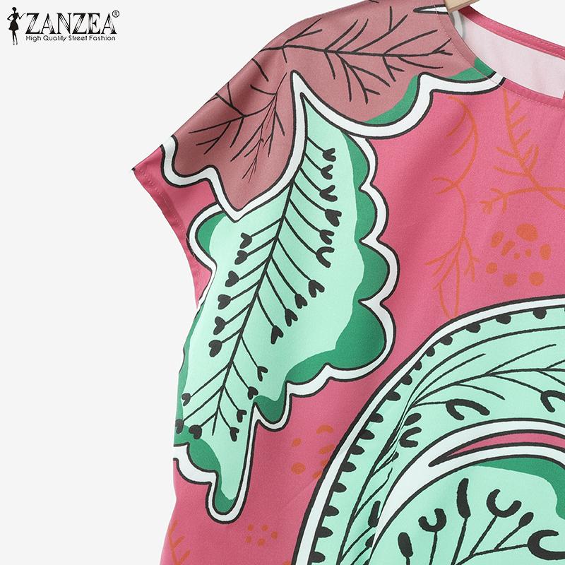 ZANZEA Damen Kurzarm Print T-Shirt und Hose Sommer Zweiteiler Anzugsets