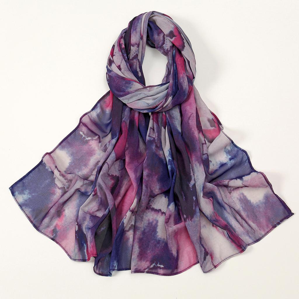 New Arrival Watercolor Digital Print Chiffon Hijab Scarf Woman Muslim Hijab Shawls Lady Colorful Blue Ethnic Islamic Turban