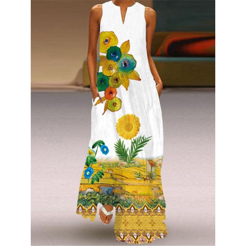 Summer 2025 New Arrival Export Women's Fashion Sexy Digital Printed V-neck Sleeveless Dress Pocket 3D Dress