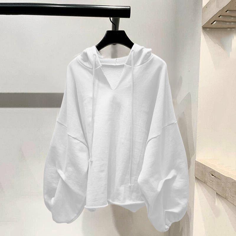 

Женская толстовка с капюшоном больших размеров в корейском стиле осень/зима 2024 г.: Свободная однотонная универсальная куртка с длинными рукавами.