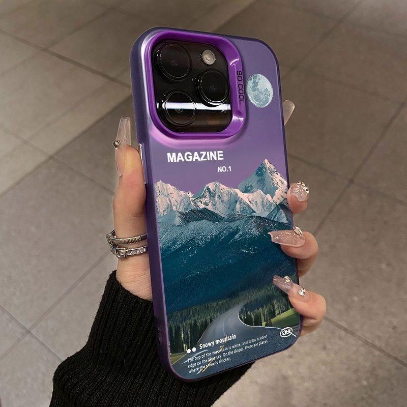 Snow Mountain Road Landscape Phone Case For IPhone 16 15 14 13 12 11 Pro XS Max 16E X XR 7 8 Plus Plating Matte Hard Cover Funda
