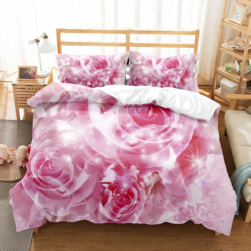 Comforter Romantic Rose Twin Queen Floral Bedding Set Microfiber Blossom Flowers For Valentine'S Day Wedding Decor