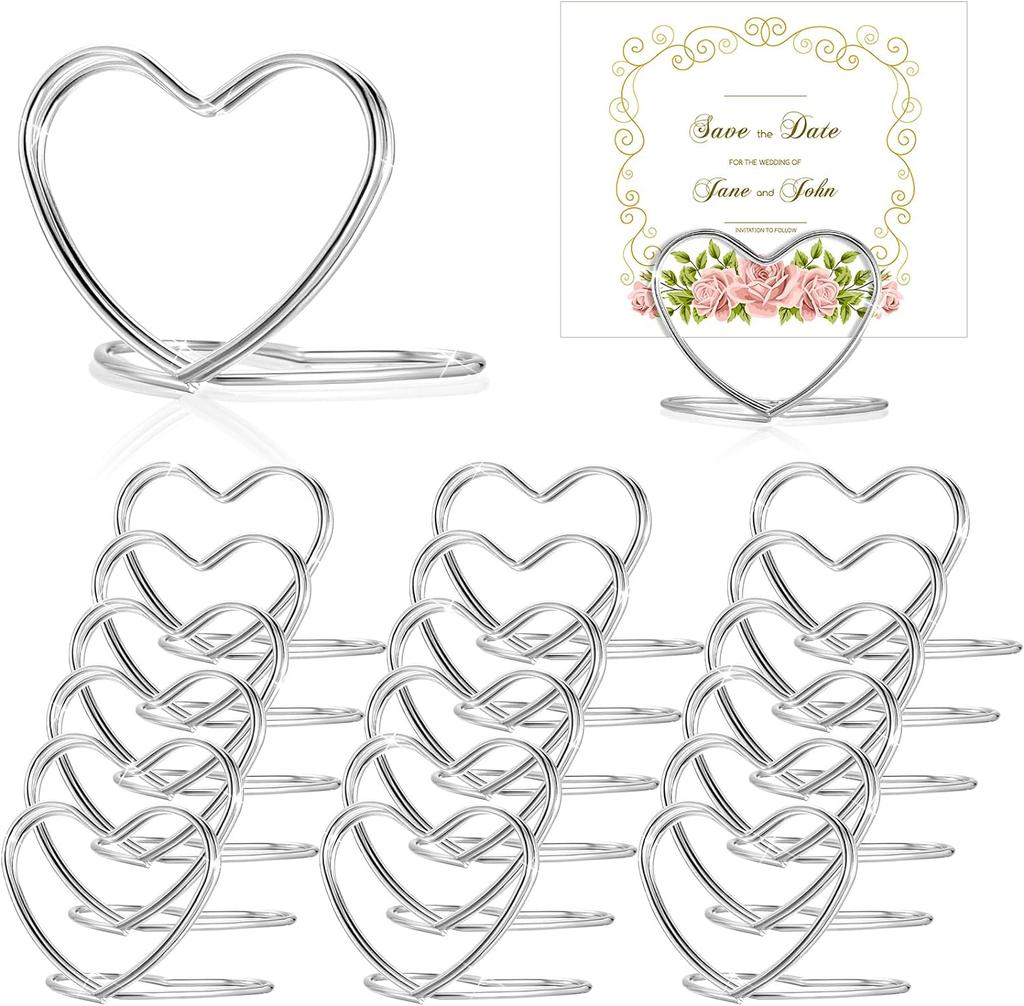 20pcs Double Heart Shape Metal Memo Holder Table Placecard Holder Photo Clip Card Stand Wedding Birthday Party Home Decoration