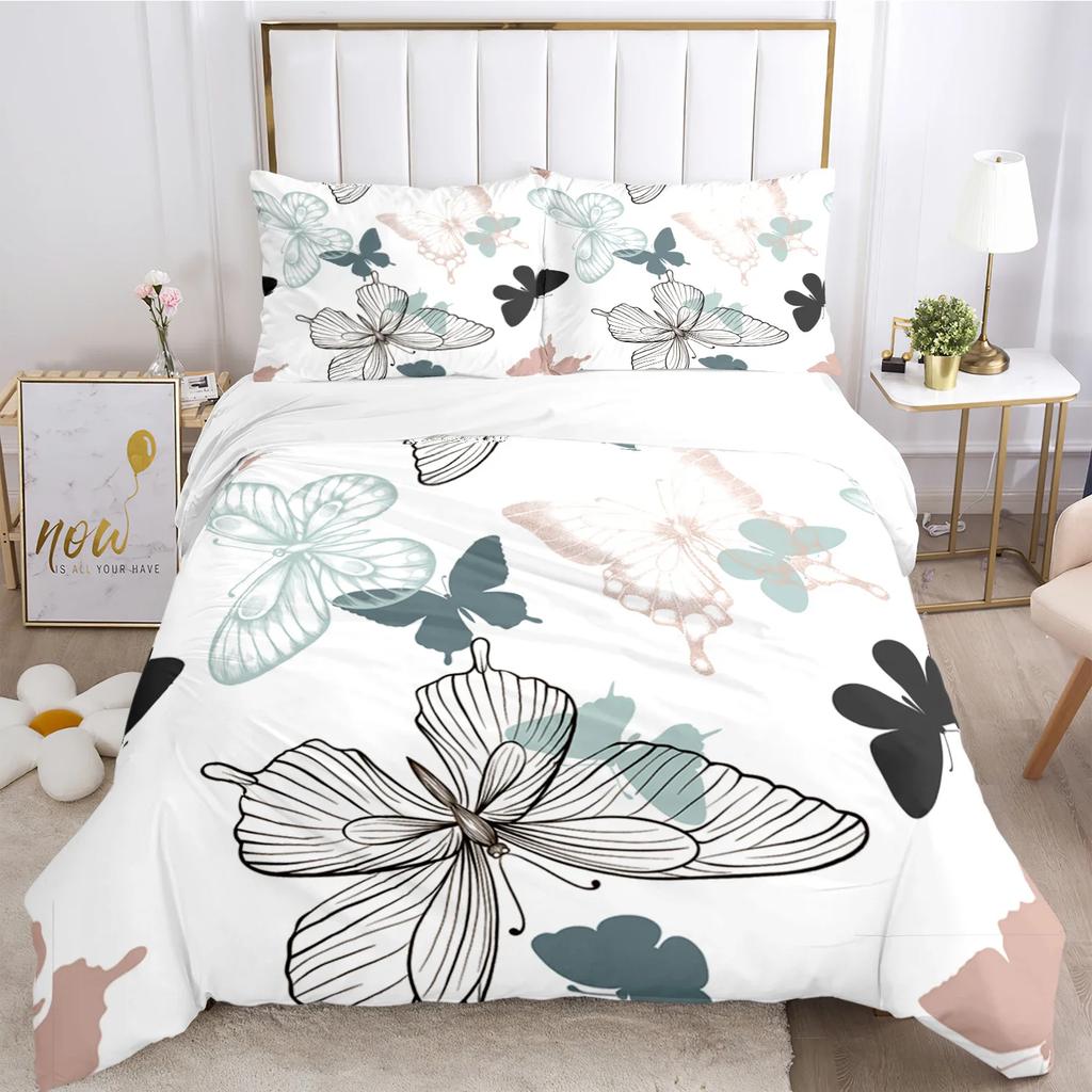 Cartoon Butterfly HD Print Polyester Bedding Sets Girl Kids or Adults for Beds Quilt Cover Pillowcase King Size  Bedding Set