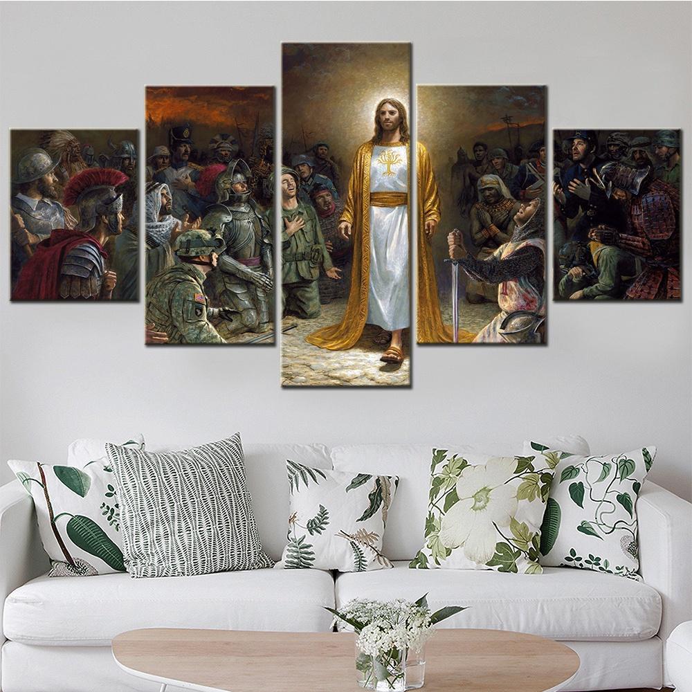 5 Panels Canvas Wall Arts Poster Painting Jesus Wallpaper Home Decor Living Room Picture Print Bedroom Mural Artwork Framework