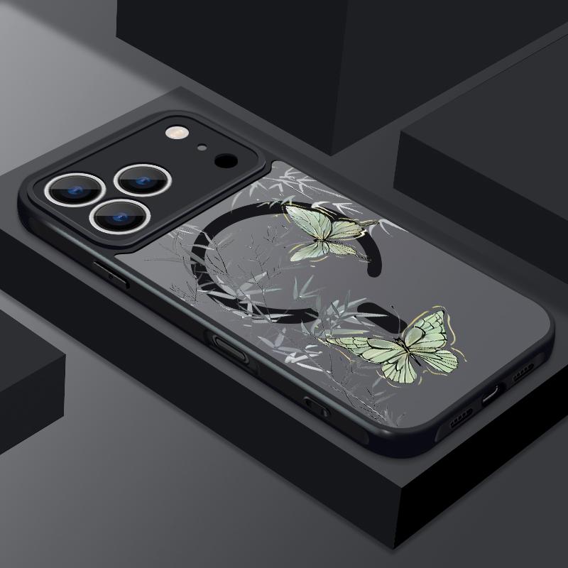 Creative Butterfly Flowers Pattern Case For iPhone 17 Pro Max Funda iPhone 16 15 14 13 Pro Max Rugged Bumper Magnetic For Magsafe Shockproof Cover