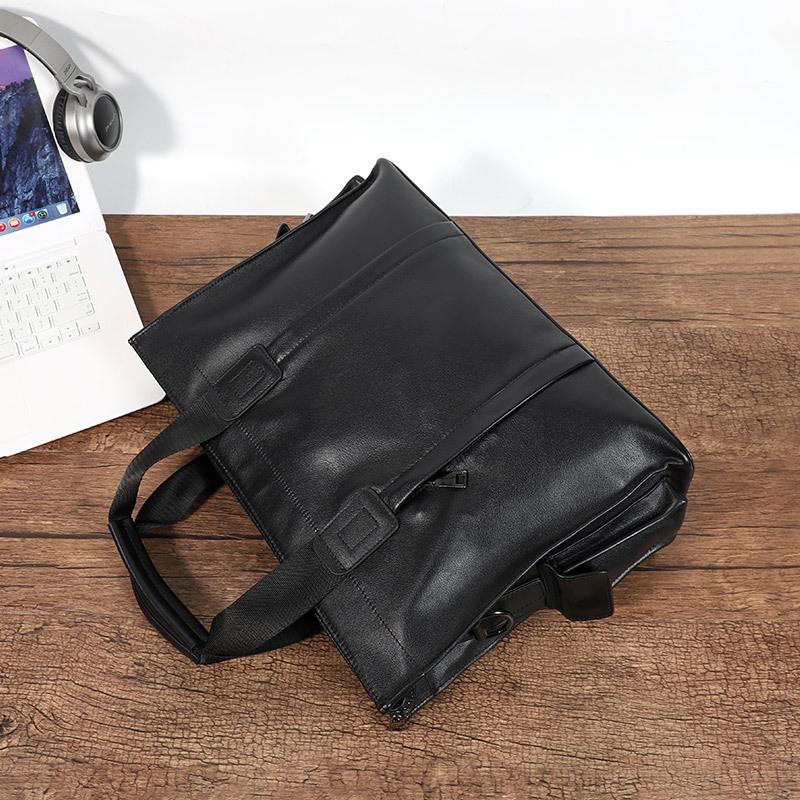 Soft Cowhide Men Business Briefcase Large Capacity Laptop Crossbody Handbag