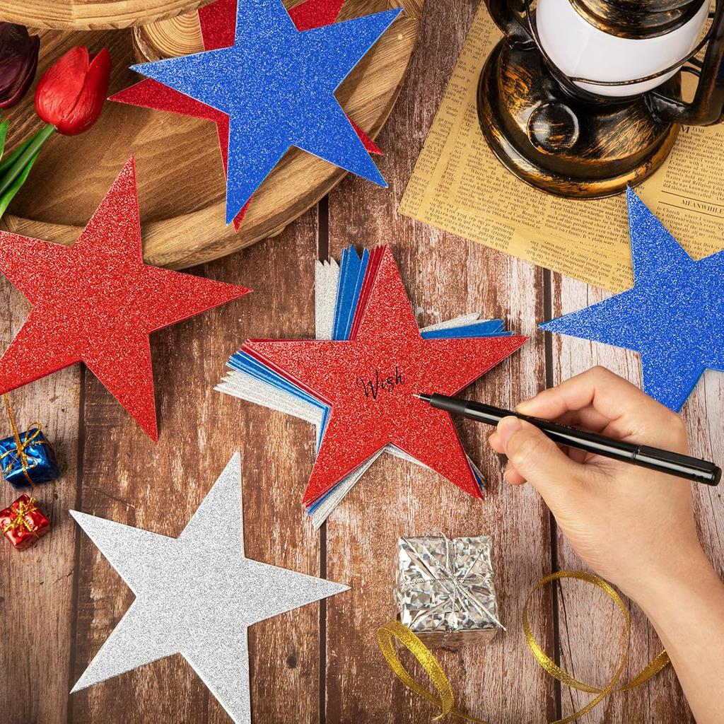 60 Pcs Patriotic Star Cutouts Double Printed Paper Star Confetti Cutouts for 4th of July Decoration Bulletin Board Classroom Wall Decoration,6 Inches
