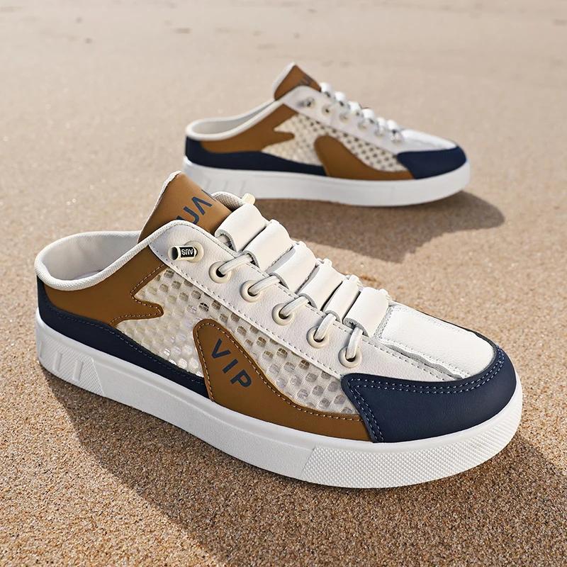 Summer Men Half Slippers Comfortable Walking Sneakers Breathable Lightweight Man Casual Shoes Non-slip Flats Lazy Shoes