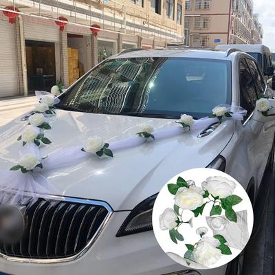 White Rose Artificial Flower for Wedding Car Decoration Bridal Car Decorations Door Handle Ribbons Silk Flower