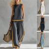 New Sleeveless Contrast Wide Leg Pants Suit Summer Casual Fashion Two-piece
