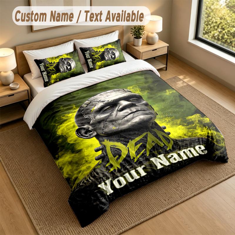 3Pcs Bedding Set Custom Name Text, 1 Sheet 2 Pillowcases Home Bed DecorFrankenstein's Monster