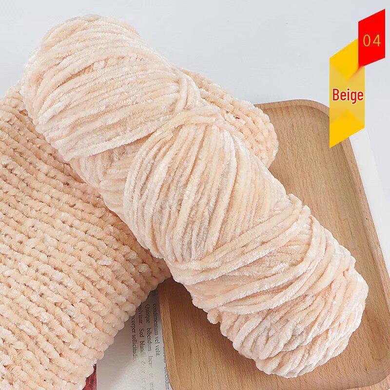 Chenille Golden Silk Velvet Yarn Ball - Medium Thick Glossy Yarn for Hand Knitting and Crochet Slippers.