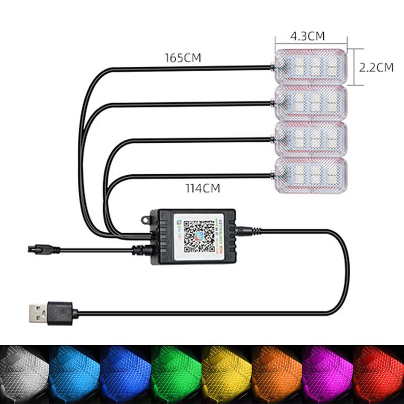 LED Car Interior Ambient Foot Light Kit With USB Wireless Remote Music APP Control Auto Atmosphere Neon RGB Decorative Lamp