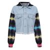 Women's Color Blocking Tie Dyed Denim Hole Tassel Long Sleeved Denim Jacket