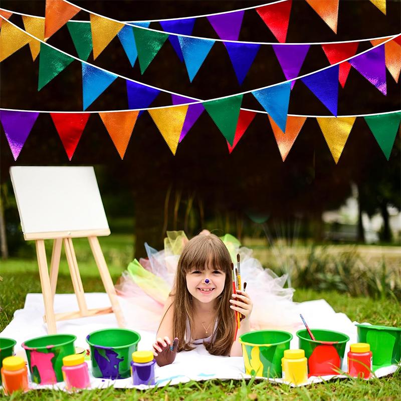 WTEMPO DIY Bunte Dreiecksflaggen Wimpelketten für Festliche Karneval Weihnachten Geburtstag Hochzeit Halloween Feiertage Innen Außen Partyzubehör