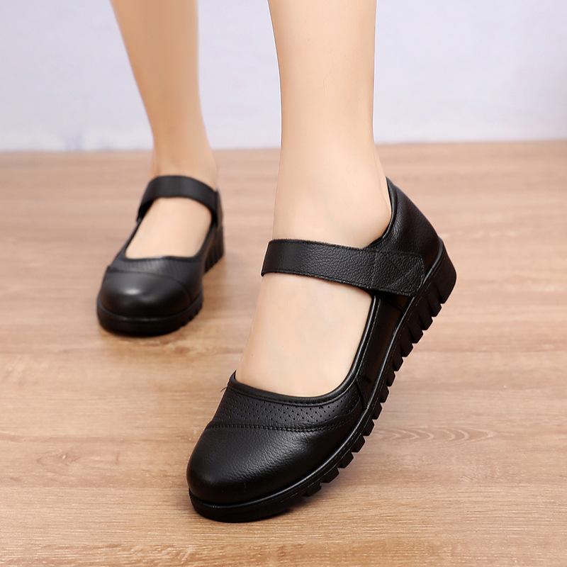 Middle-aged and Elderly Women's Leather Single Shoes, Casual and Comfortable Single Shoes
