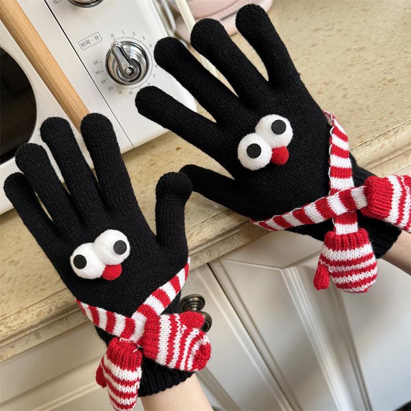 Women's Fingerless Touchscreen Cute Cartoon Christmas Red Gloves