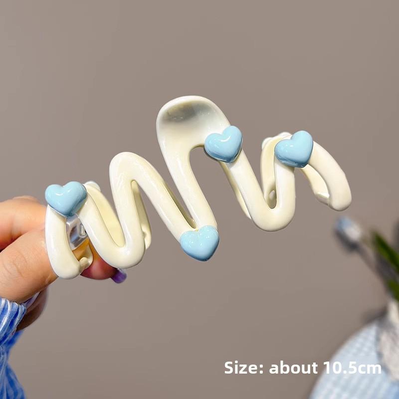 

1 шт. 10,5 см Синий Зажим для волос в форме волны с сердечком, кремового цвета, для женщин, милый, необычный зажим-акула, большой зажим для хвостика, заколки для волос белый