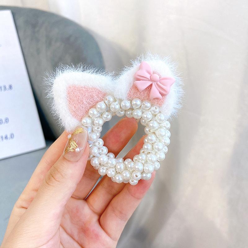

1 шт., новая детская милая повязка для волос с кошачьими ушками и жемчугом, резинка для волос для девочек, аксессуары для волос 1PCS розовый