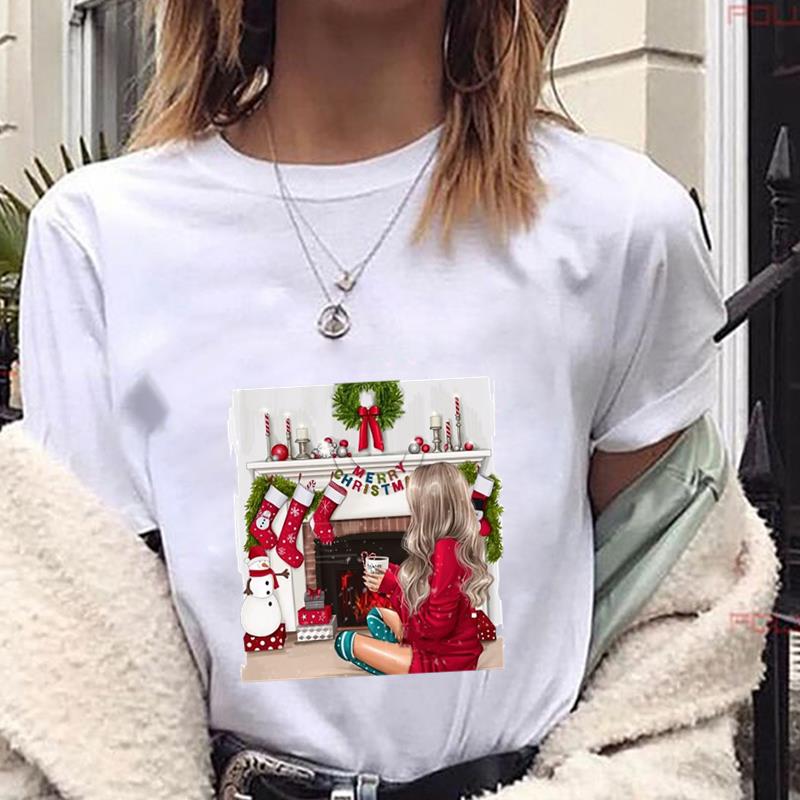 

(Азиатский размер) Футболка Фестиваль, Рождество, Новый год, мультфильм, тренд, счастливый праздник, повседневная модная женская футболка с принтом, женская футболка с рисунком