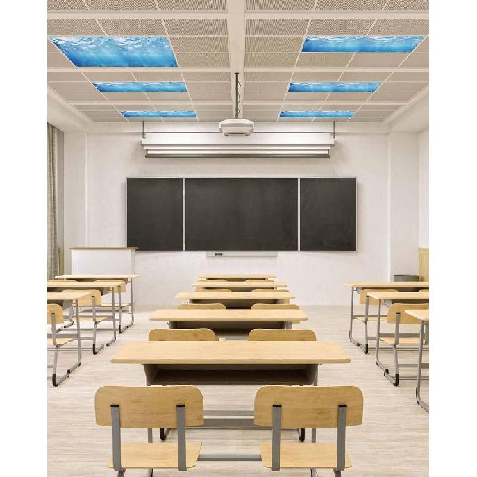 Summer 4 Pcs Fluorescent Light Covers, Ocean Blue Sea Waves Underwater Magnetic Light Filters Shade Panel Light Covers for Ceiling Lights Classroom