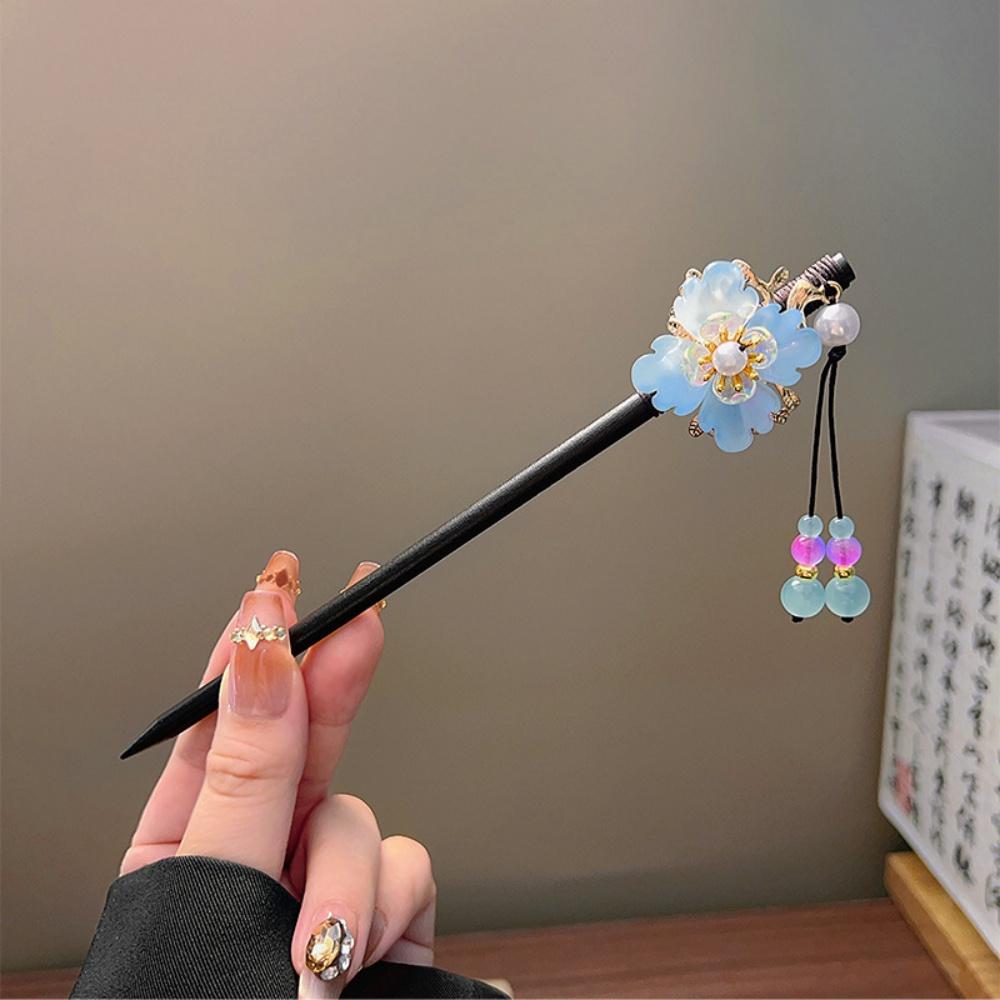 Wood Tassel Step Shaking Hairpin Chopstick Hair Stick Ancient Hair Ornament Pan Headdress Flower Hair Styling Accessories Gifts