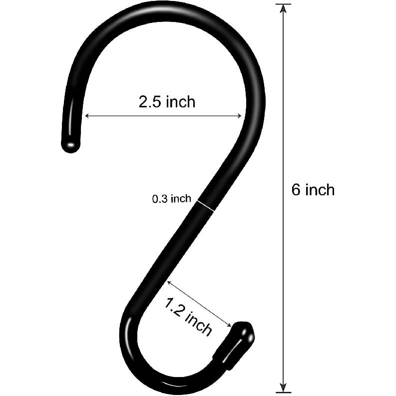 4 Pack Large S Hooks for Hanging Heavy Duty, 6 Inch Non Slip Vinyl Coated Metal Closet S Hooks for Hanging Kitchen Utensil Pot Pan Cups Clothes Jeans