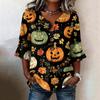 Women's Casual V-Neck Ruffle Sleeve Loose Fit Blouse, Halloween Print Top with All-Over Pattern
