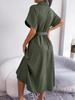 Summer Casual Loose Solid Color Tie-Up Long Shirt Dress for Women