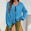 Women‘s Round Neck Long Sleeve Lace-Up Fitted Cardigan Coat