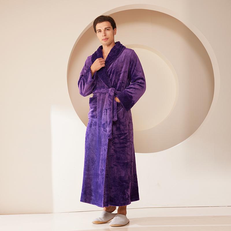 Patchwork Plus Size Losse Flanellen Koraalvlies Badjas voor Mannen & Vrouwen - Herfst Winter