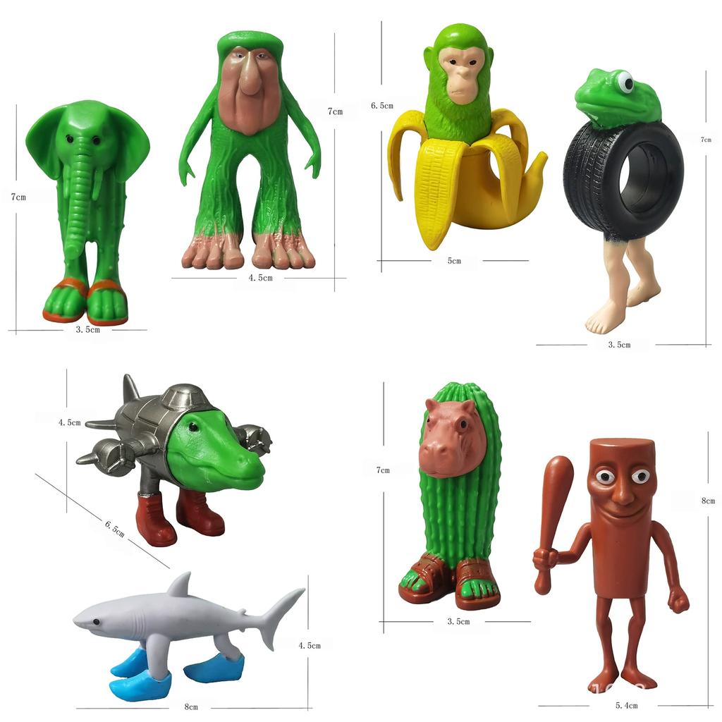 8pcs 1 Set Italian Brainrot Plastic Toy Action ction Figure,Tung Tung Tung Sahur Tralalero Tralala Decorative, Desktop Ornaments, Christmas Gifts