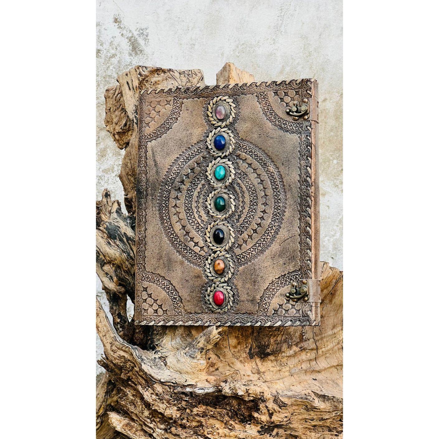

Handmade Leather Journal: Seven Stone Chakra Book of Shadows 13 x 10 in * page
