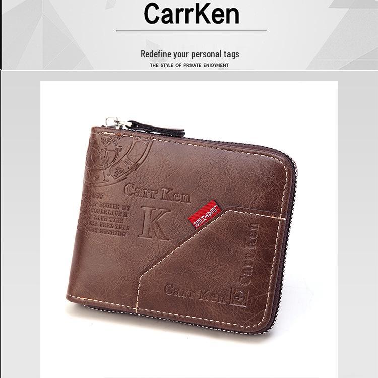 Korean Style Men's Retro Short Wallet - Patchwork Card Holder with Zippered Coin Purse and Driver's License Document Bag.