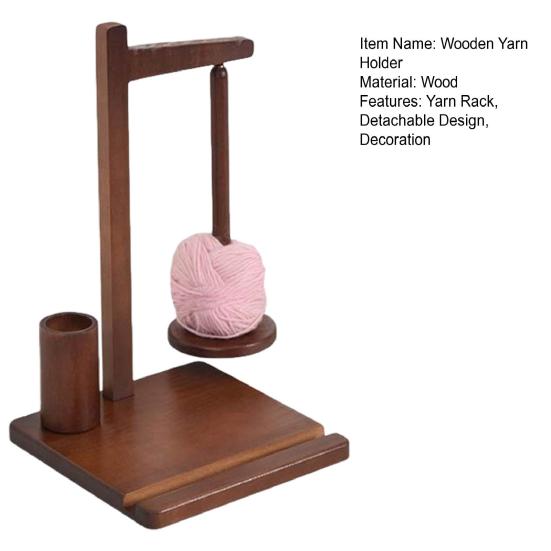 Wooden Yarn Holder with Phone Holder Rotating Pendulum Yarn Ball Dispenser Stand Bamboo Beech Wood Yarn Spool Rack for Knitting Lovers Surprise Gift
