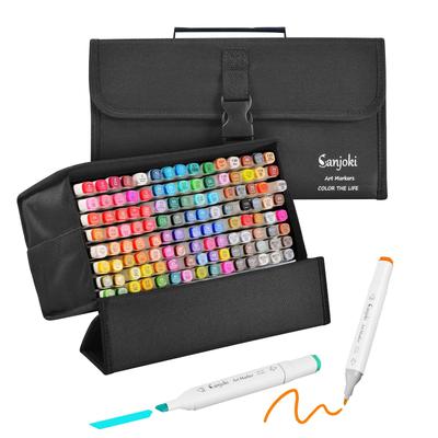Sanjoki Stift 120 Breed en Fijn Hobby Kunst met Draagtas Set, Kleuren, Dubbelzijdig, Benodigdheden,