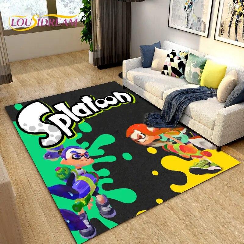 PC Splatoon, Hra Hráč Kreslený Oblastní Koberec, Koberec Koberec do Obývacího Pokoje Ložnice Pohovka Rohožka Dekorace, Dětská Hrací Protiskluzová Podložka na Podlahu