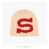 Korean-style color-block S-letter knitted beanie, unisex, for autumn and winter, warm, ear-covering, loose-fitting, and designed to be pulled over