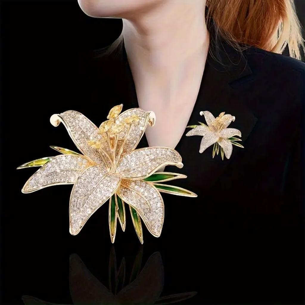 Luxurious Lily Flower Brooch Elegant and Simple Style Versatile Pin Collar Fashionable Accessory