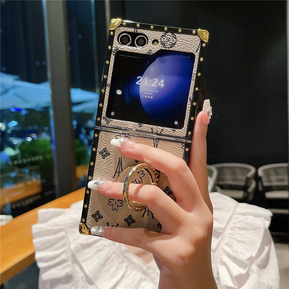 Vintage Ring Holder Stand Flower Leather Case For Samsung Galaxy Z Flip 6 Shockproof Cover
