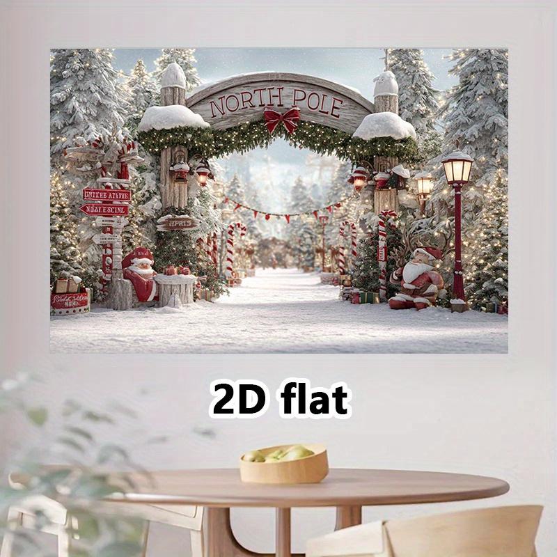 The winter wonderland of the Arctic Christmas backdrop, snow-covered trees, Santa Claus and sleigh - Christmas