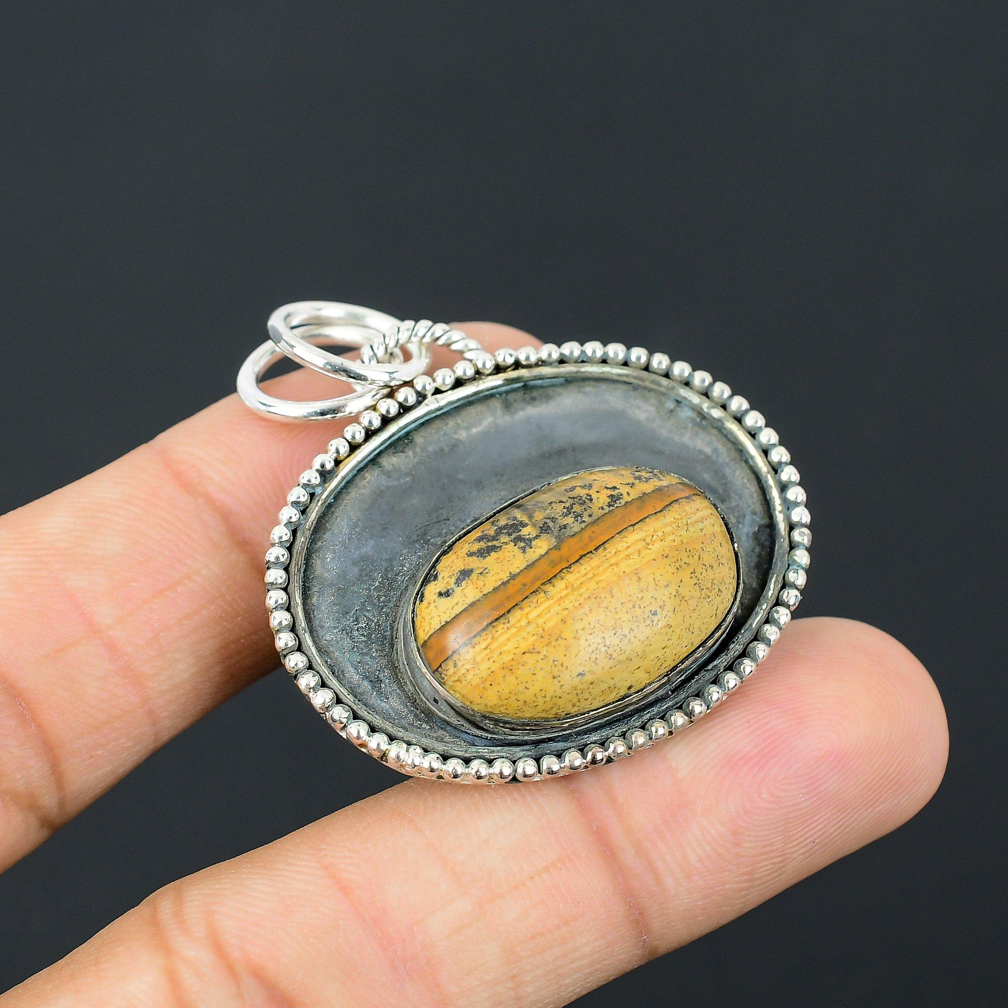 Mothers day Deal Natural Picture Jasper Wife Pendant Jewelry 925 Sterling Silver