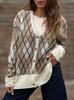 Women's Plaid V-Neck Cardigan Sweater - Button-Up, Casual, Autumn/Winter Collection
