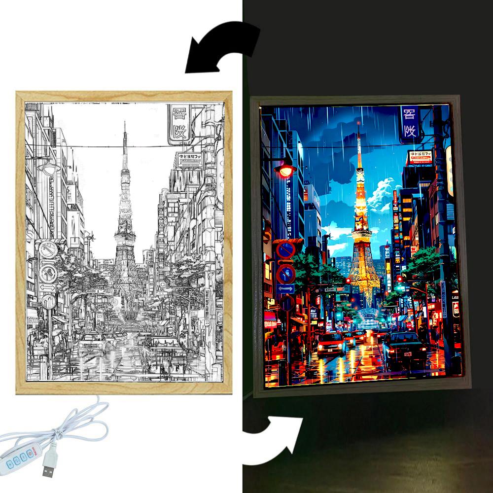 

Красивый город Токио Япония Фотография с светописью Светодиодные ночники Лампы Прикроватный столик Домашний декор Подарки друзьям Лунная лампа A5(23x17cm)