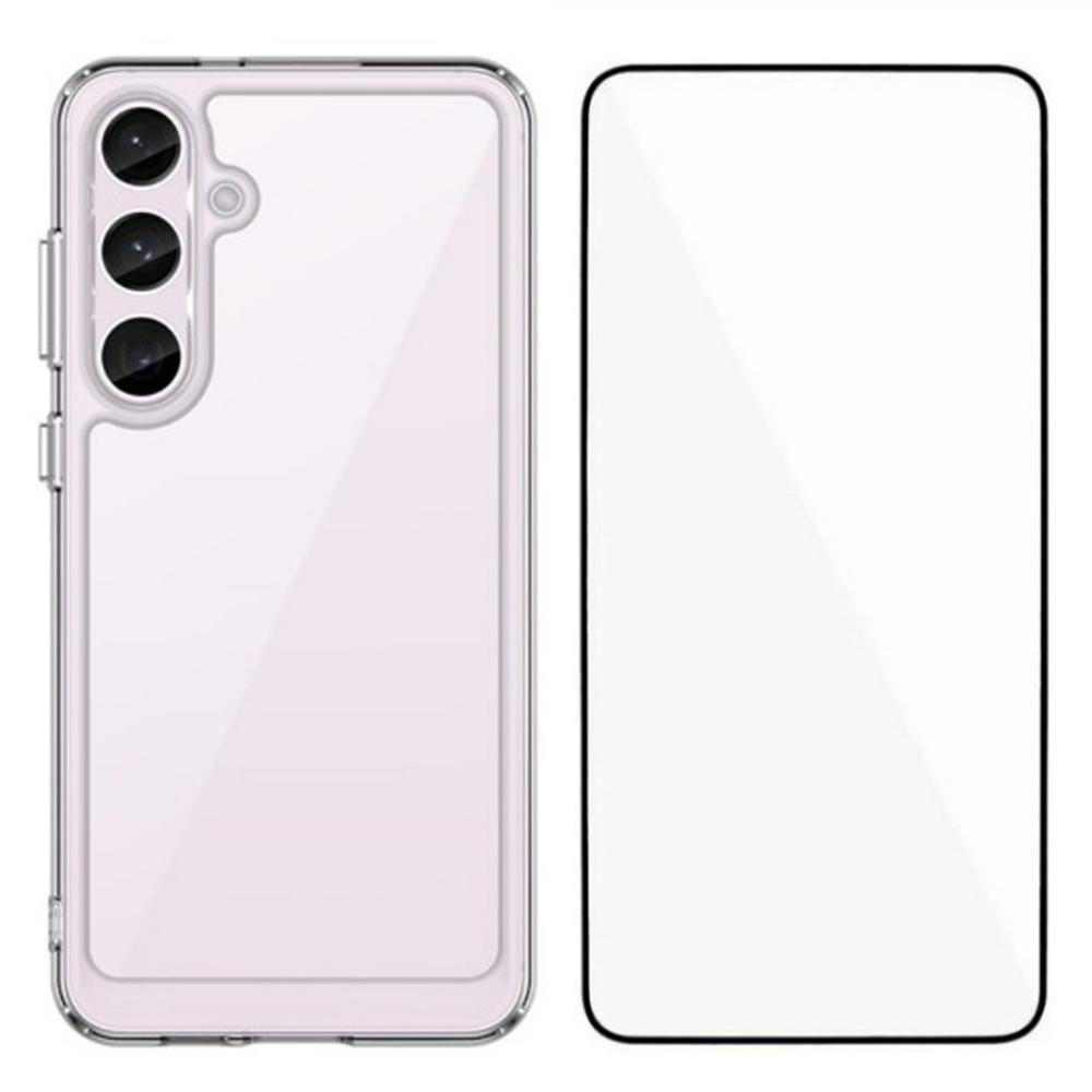 WANLONFENG MF Series for Samsung Galaxy S24 Case TPU+Acrylic Clear Phone Cover with Tempered Glass Film