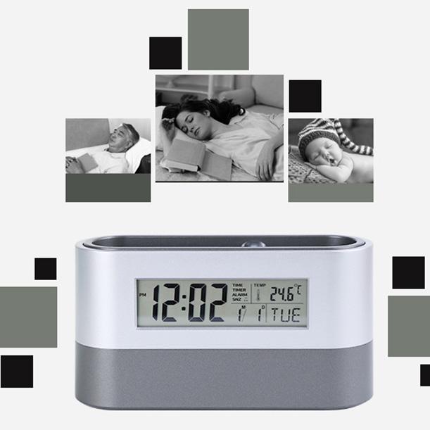 Creative Pen Holder Alarm Clock Snooze Electronic Table Clock With Temperature Humidity Calendar Display